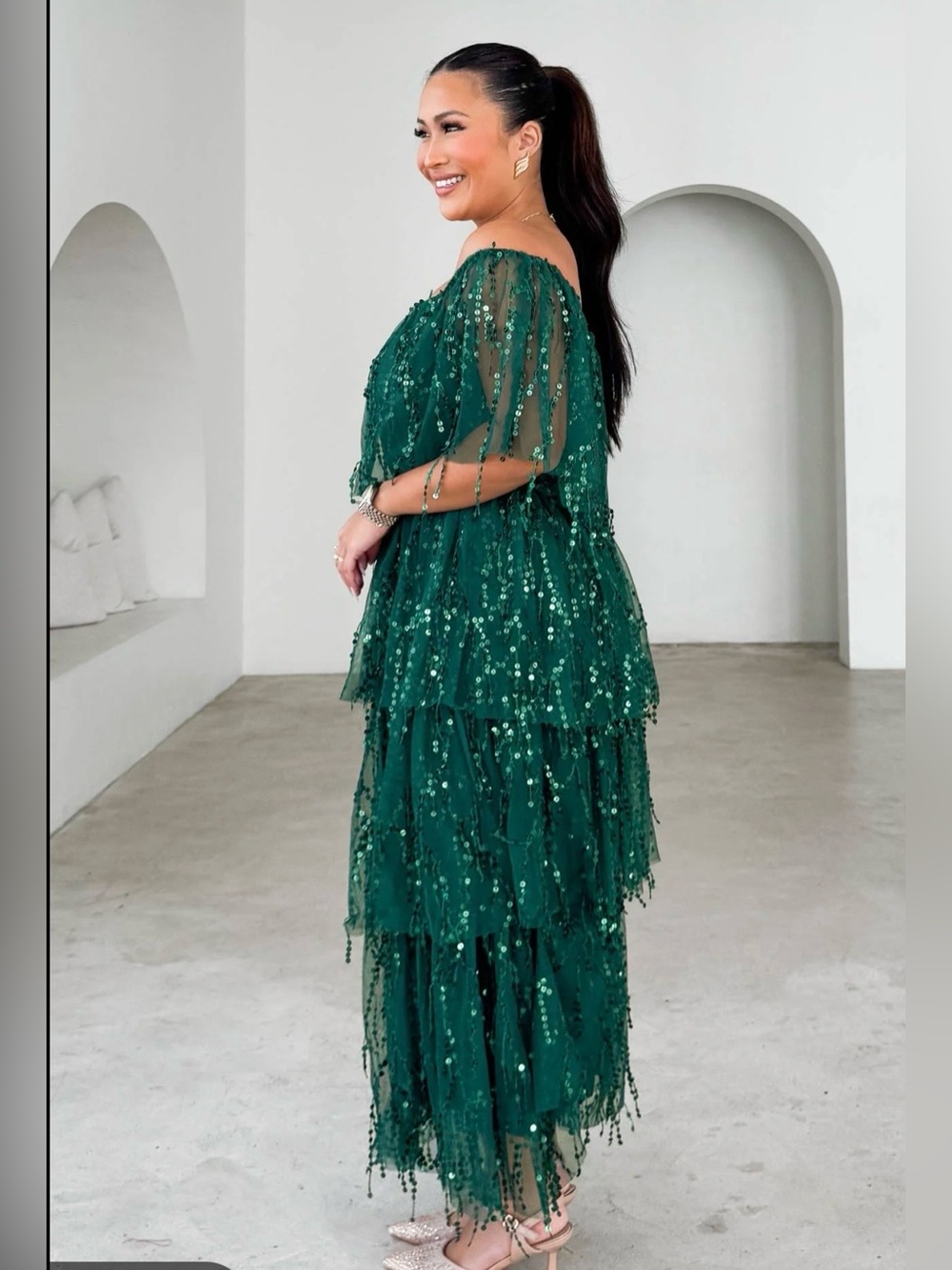NWT Amica Fantango Dress Plus Size 4XL Emerald Green Sequin Maxi Tiered